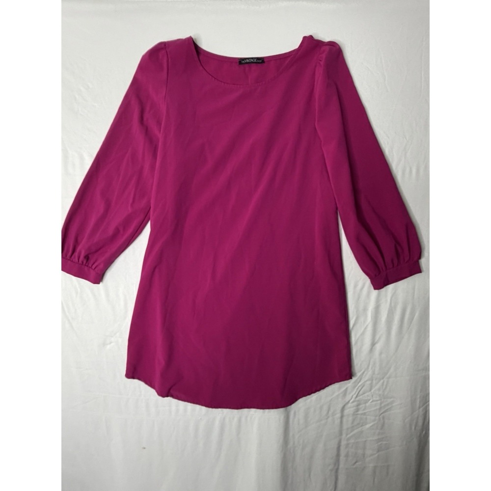 The Vintage Shop Purple Pink Shift Dress Womens Small‎ Made in USA Long Sleeve